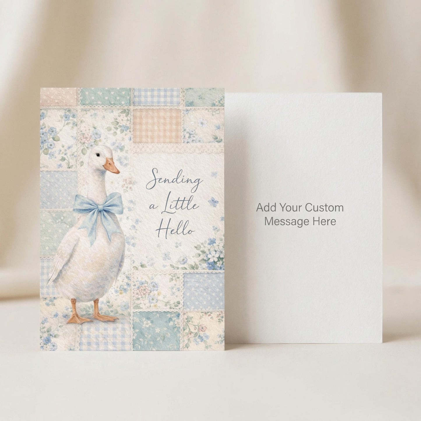 Goose Greeting Card Hello Note Blue Bow Tie Design Bird Stationery Item Set Cute Animal Notecard Collection Thinking Friend Cardstock