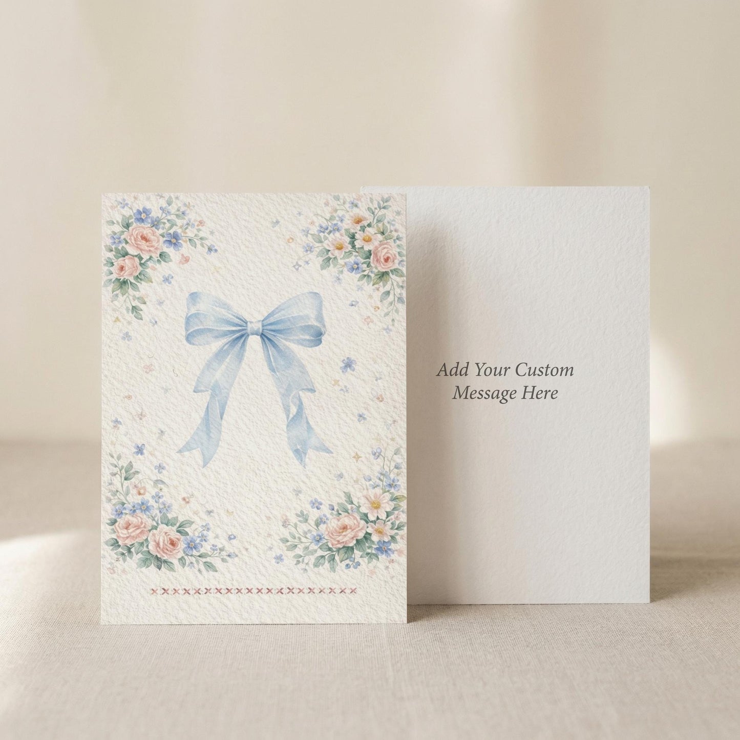 Watercolor Greeting Card Floral Birthday Gift Idea Custom Message Blank Back Wedding Thank You Note Botanical Illustration Rose Design