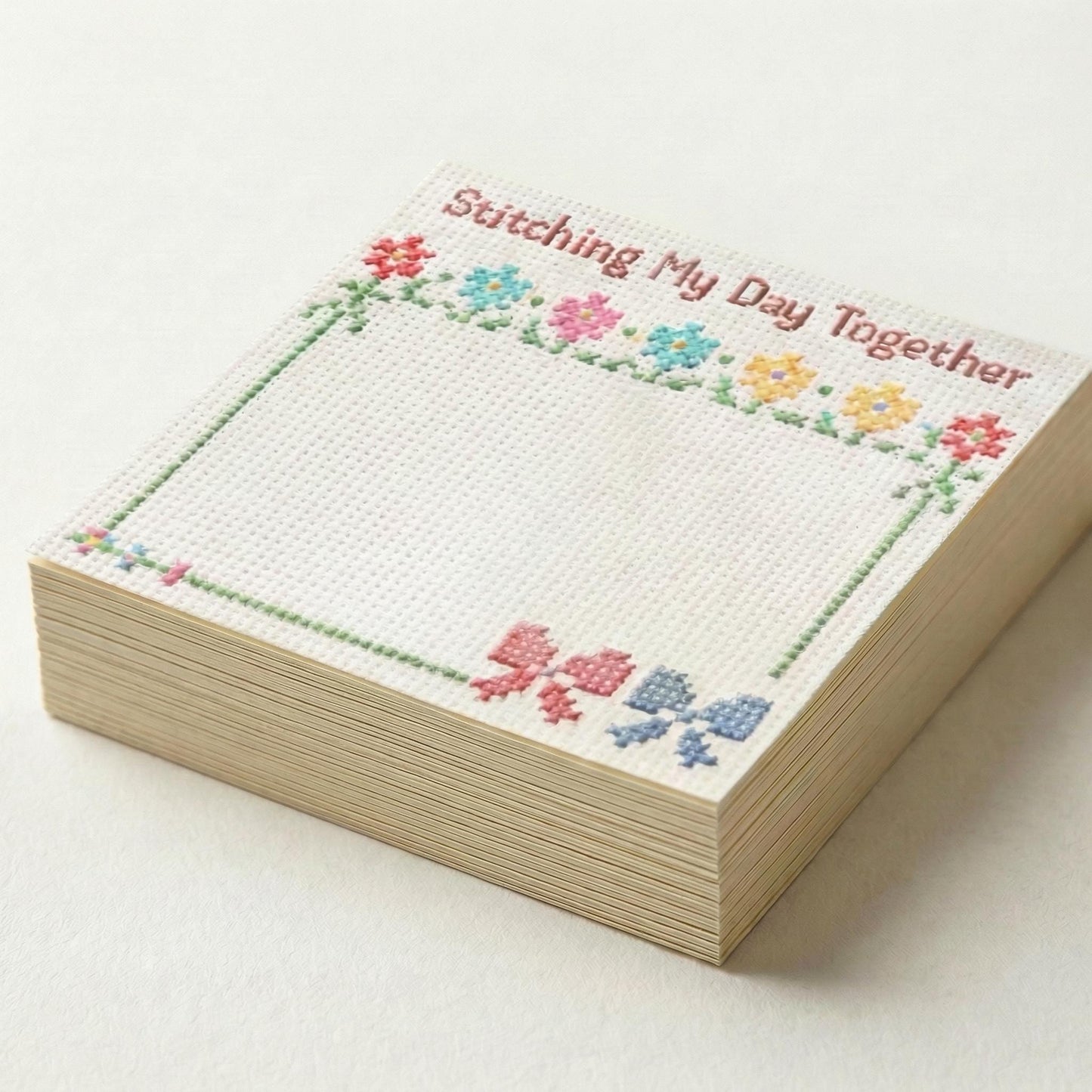 Cross Stitch Notepad Design Inspiration Craft Desk Accessory Organization Sticky Note Pad Floral Embroidery Theme Stationery Gift Sewing