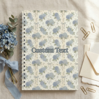 Blue hydrangea floral spiral notebook with customizable text for journaling and notes