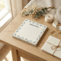 Blue hydrangea floral 3x3 sticky note pad with customizable text for notes and reminders