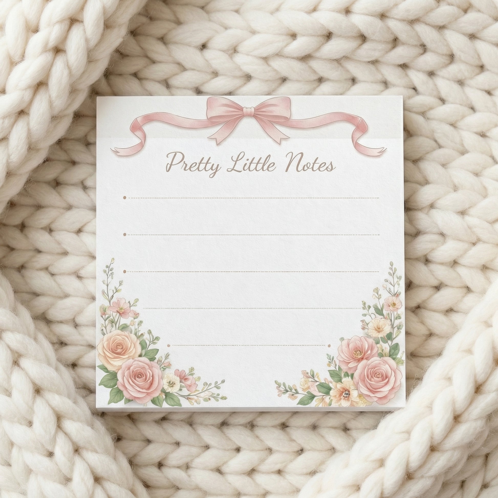 Cute Sticky Note Pad Pink Bow Design Pretty Little Notes Lined Writing Space Floral Decoration Feminine Desk Accessory Premium Paper Quality Adhesive Backing Daily Planning Tool Message Writing Essential Office Supply Stationery Collection