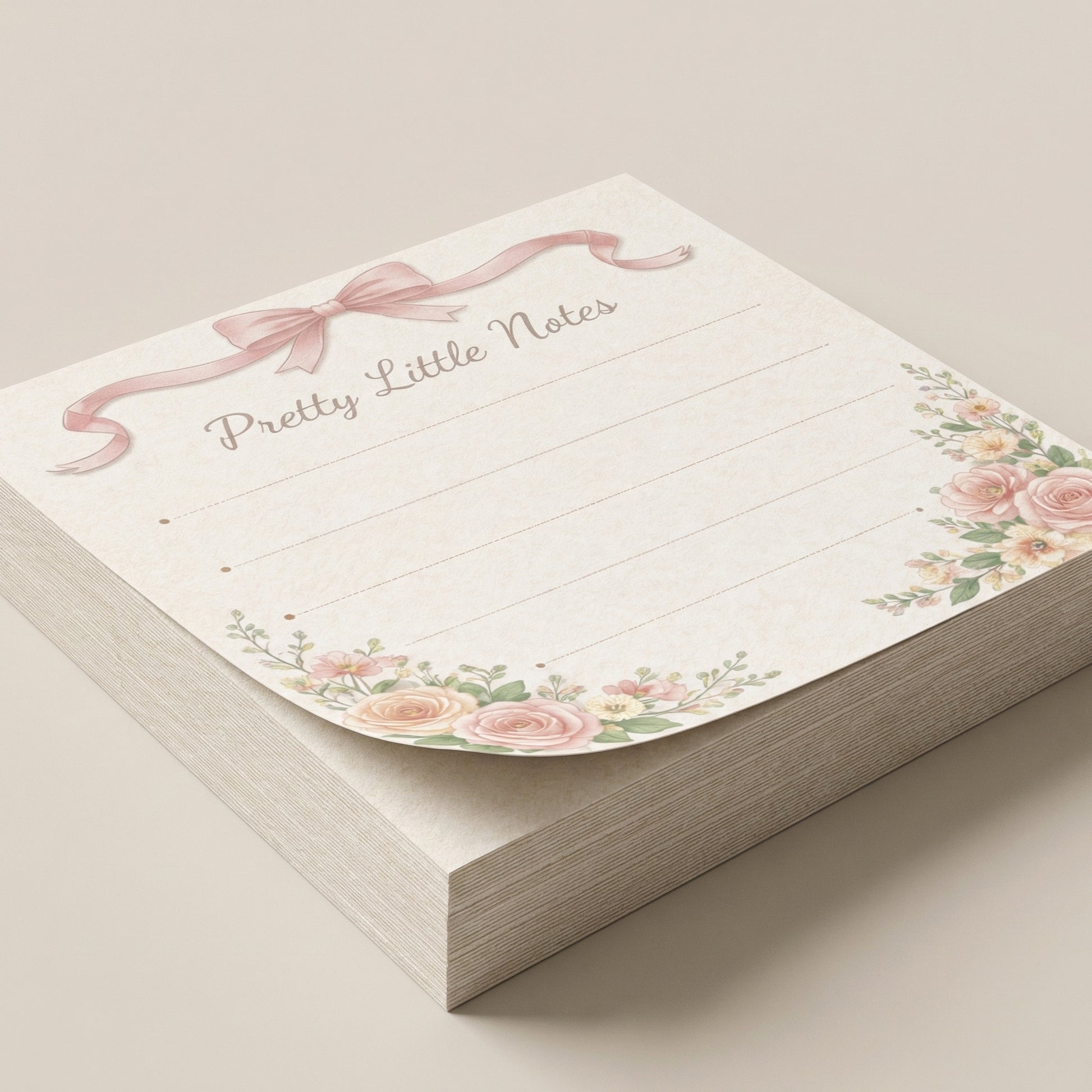 Decorative Note Pad Pink Bow Design Cute Sticky Notes Lined Writing Space Pretty Little Notes Text Feminine Stationery Gift Perfect Office Accessory Desk Organization Helper Premium Paper Quality Adhesive Backing Daily Planning Tool Message