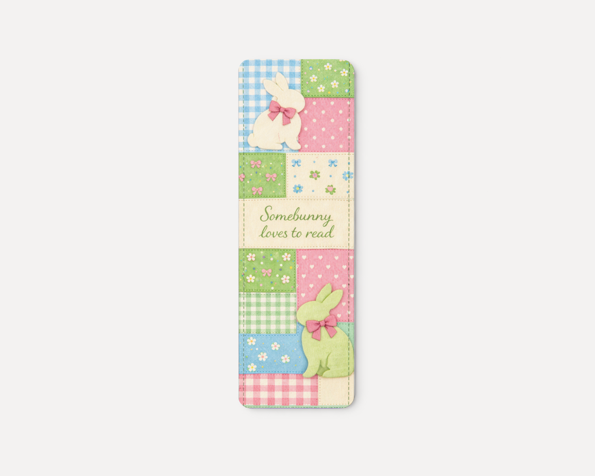 Book Lover Easter Gift Bunny Bookmark Design Patchwork Pattern Illustration Pastel Color Palette Reading Accessory Collection Premium Photo Paper Quality Rounded Corner Finish Easter Basket Stuffer Idea Spring Holiday Theme Cute Reading
