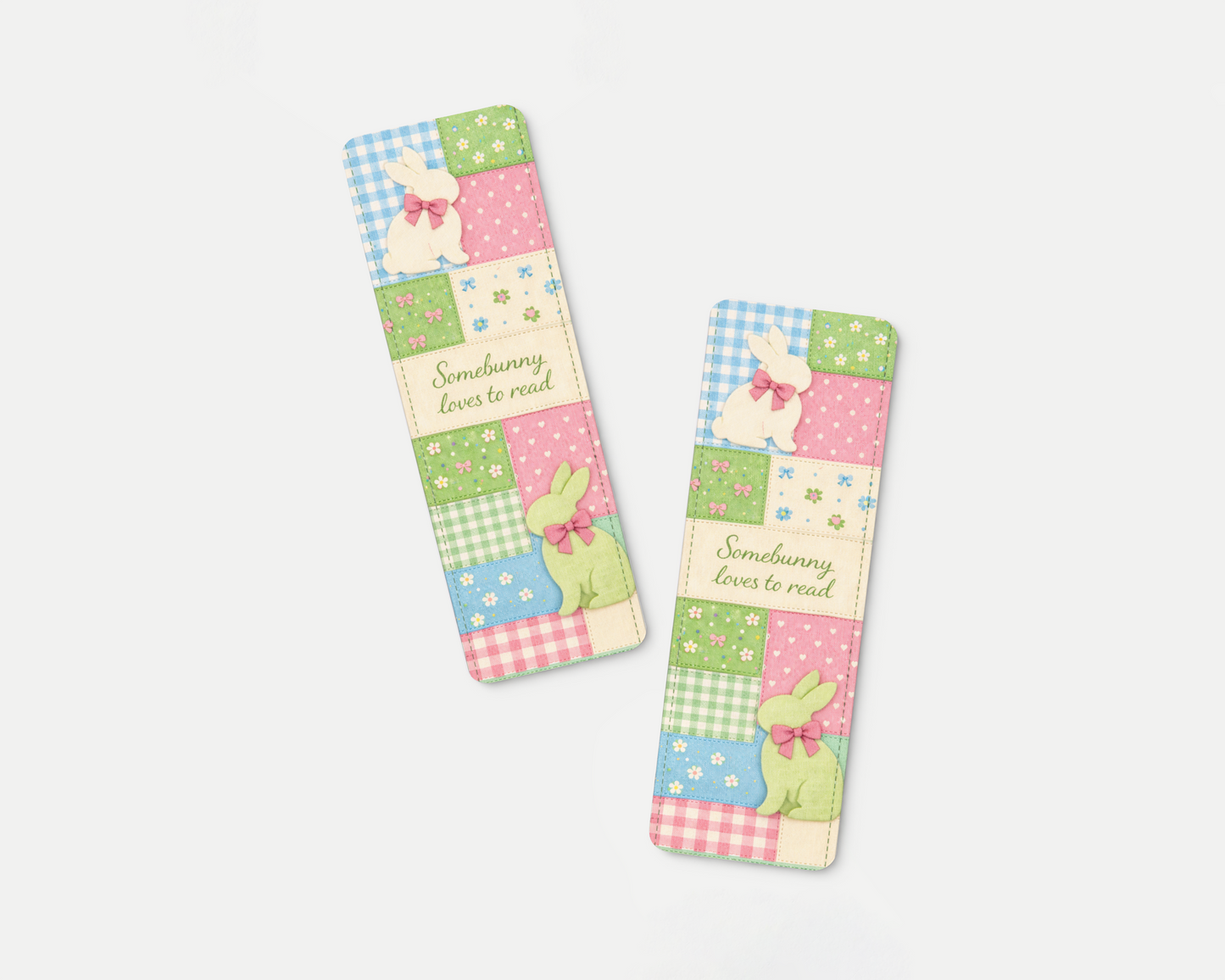 Easter Bookmark Bunny Design Pastel Colors Reading Gift Book Lover Present Basket Stuffer Idea Spring Holiday Celebration Patchwork Pattern Cute Illustration Premium Photo Paper Rounded Corners Reading Accessory Collection Multiple Pack