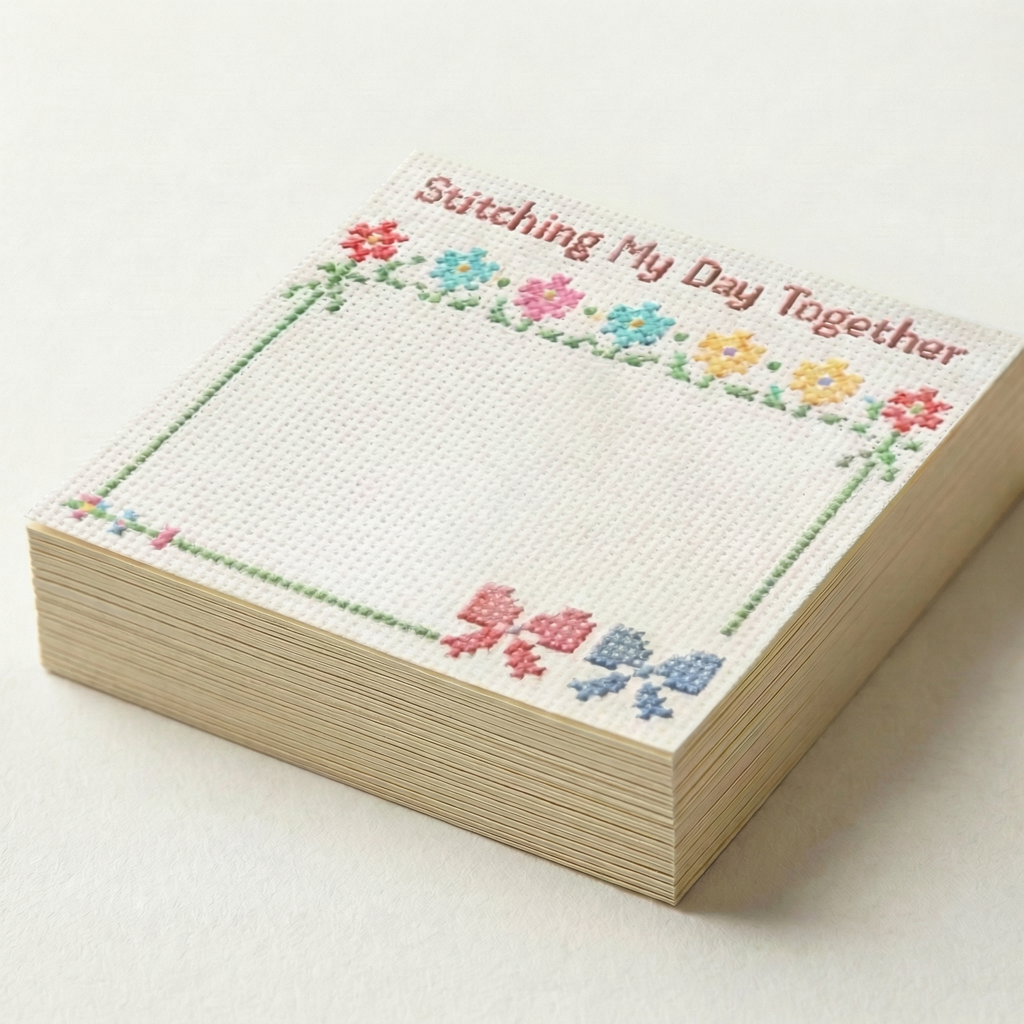 Cross Stitch Sticky Note Pad – Decorative Floral Craft Room Stationery