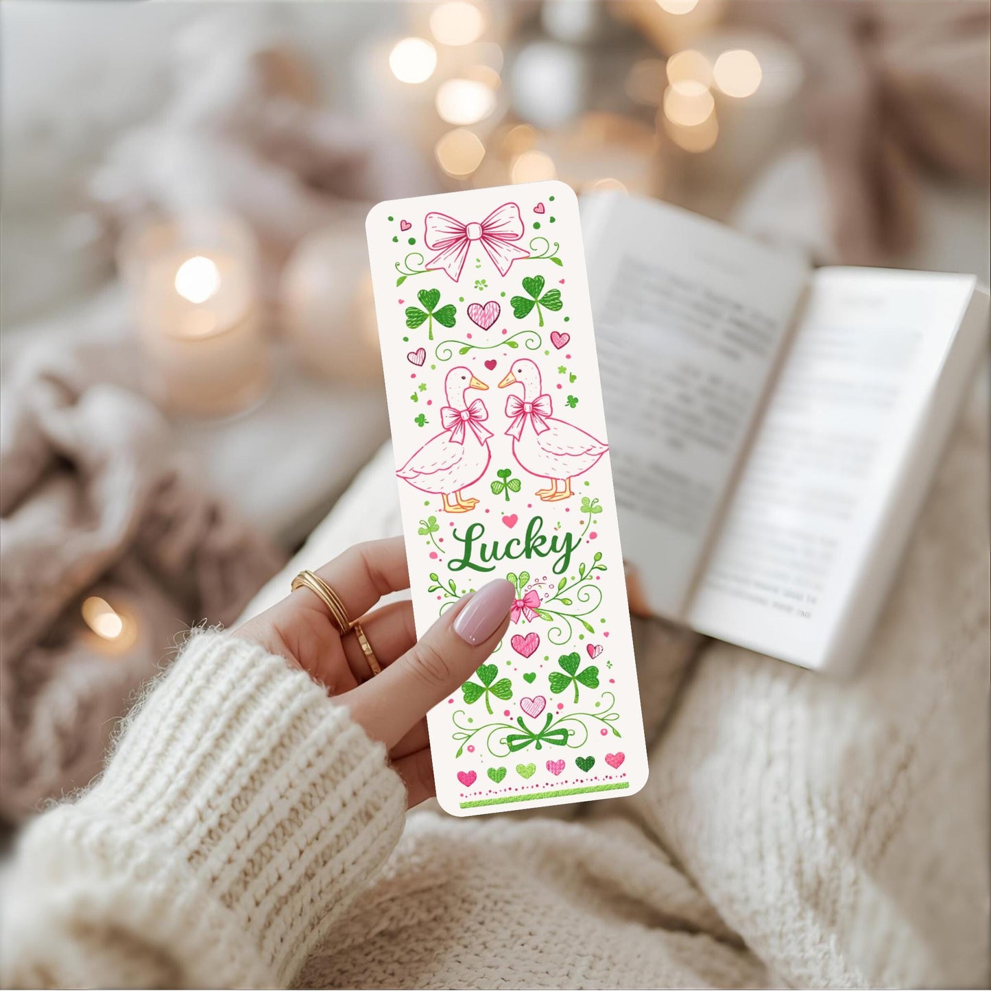 Irish Bookmark Design Shamrock Clover Lucky Charm Book Marker Reading Accessory Teacher Gift Goose Decoration Coquette Aesthetic Green