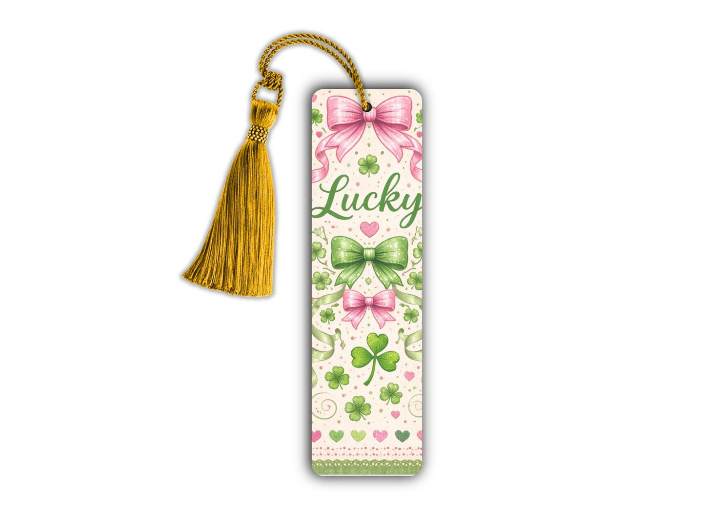 St. Patrick Day Bookmark Lucky Shamrock Irish Theme Reading Accessory Teacher Gift Green Coquette Bow Decoration Page Marker Tassel Design
