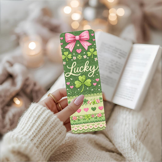 Irish Bookmark Gift Teacher Appreciation Reading Accessory Shamrock Design Knitted Pattern Clover Decoration Lucky Charm Bow Aesthetic