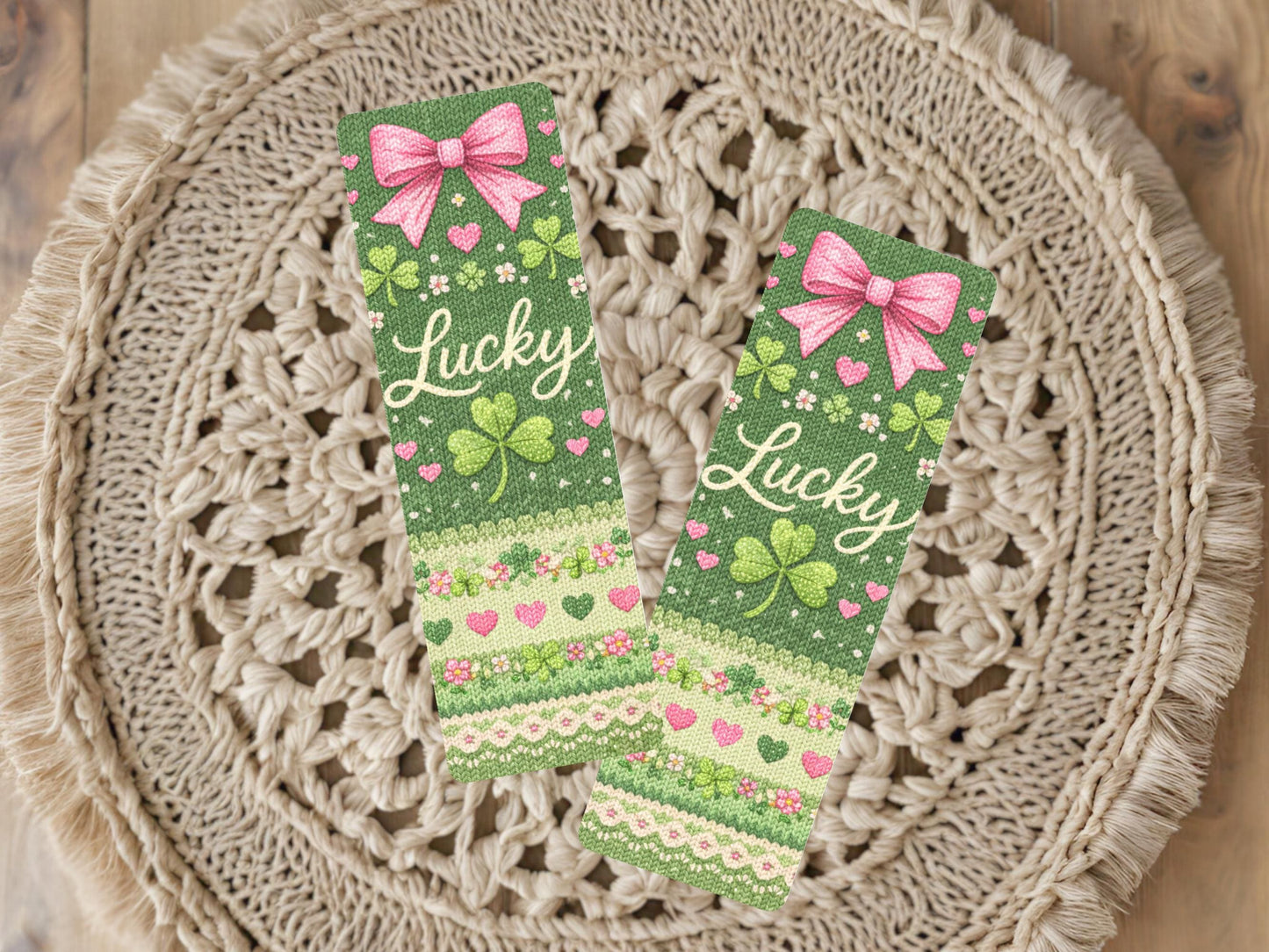 Irish Bookmark Gift Teacher Appreciation Reading Accessory Shamrock Design Knitted Pattern Clover Decoration Lucky Charm Bow Aesthetic