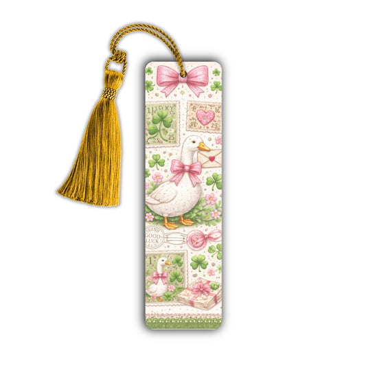 Duck Bookmark Design Clover Tassel Gift Book Lover Cottage Aesthetic Vintage Stamp Goose Cloquette Irish Theme Decorative Marker Reading