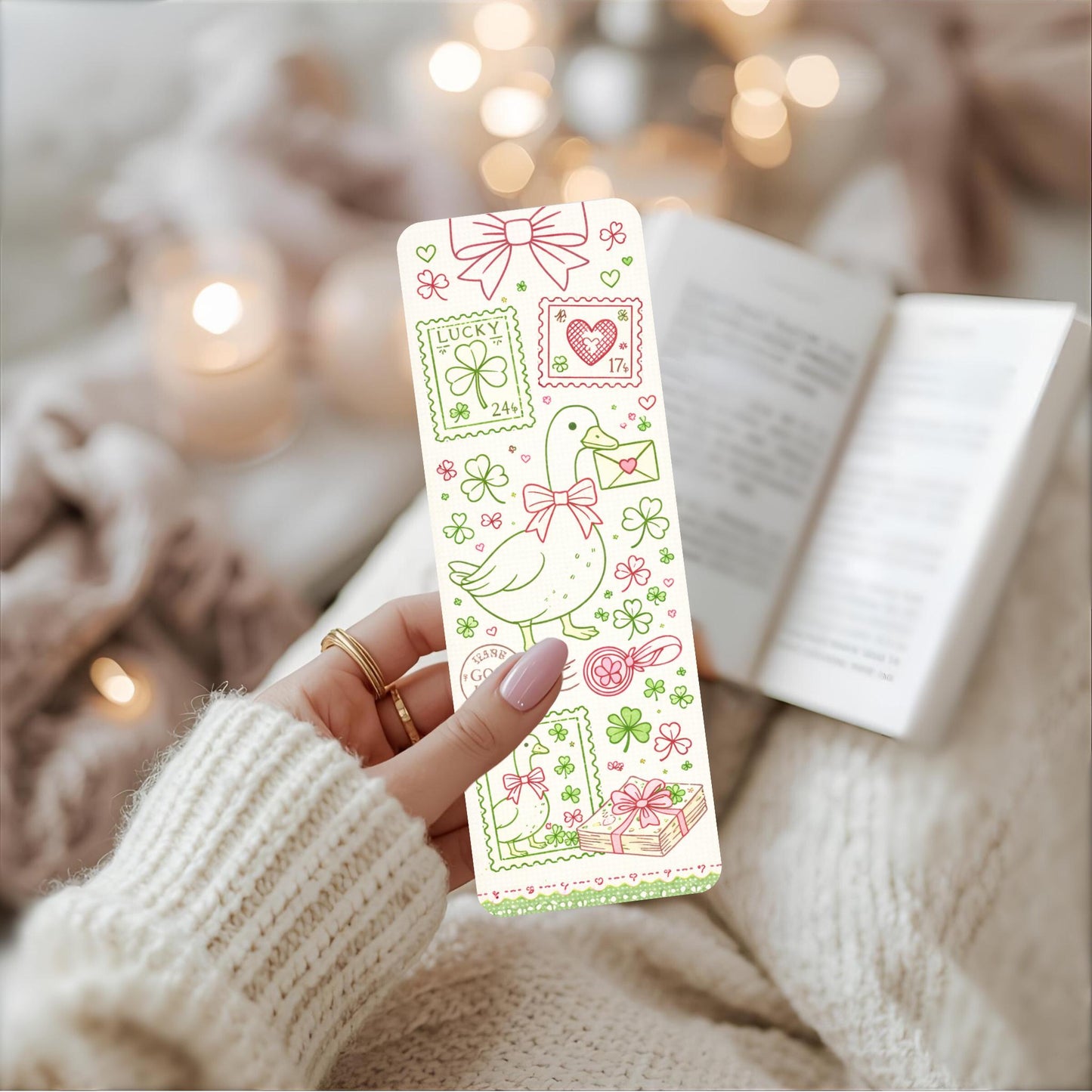 Patrick Day Bookmark Spring Theme Lucky Reading Accessory Gift Shamrock Book Marker Decorative Paper Design Gold Tassel Stamp Duck Bookmark