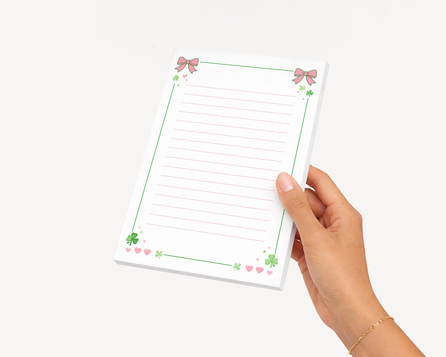 Shamrock Notepad Decorative Desk Cute Teacher Gift Stationery Lined Paper Writing Pad Tear Sheet Office Memo Colqette Clover Irish Theme