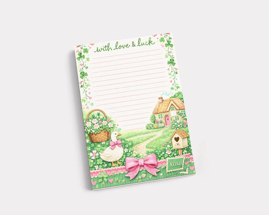 Cottage Garden Notepad Shamrock Design Cottage Core Irish Stationery Desk Pad Lucky Charm Clover Cloquette Country Goose Farmhouse Aesthetic