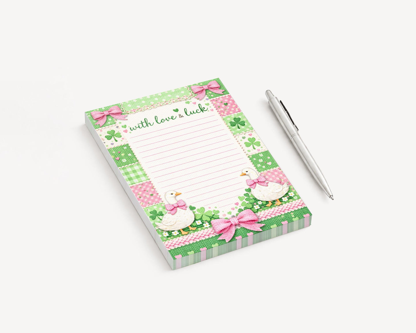 St Patrick Day Notepad Lined Paper Writing Pad Desk Organization Office Supply Teacher Gift Irish Theme Clover Teacher Goose Stationery