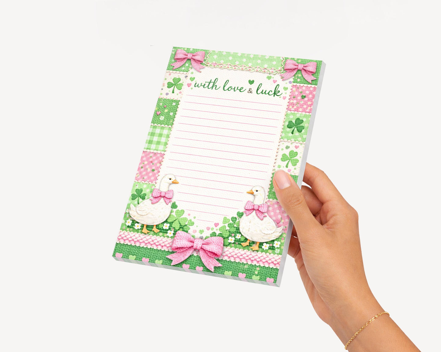 St Patrick Day Notepad Lined Paper Writing Pad Desk Organization Office Supply Teacher Gift Irish Theme Clover Teacher Goose Stationery