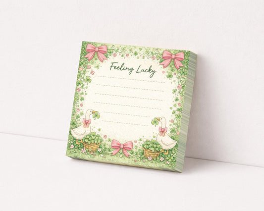Shamrock Sticky Note Pad Lined Writing Paper Green Border Cottage Core Desk Accessory Teacher Gift Clover Design Goose Stationery Cloqette