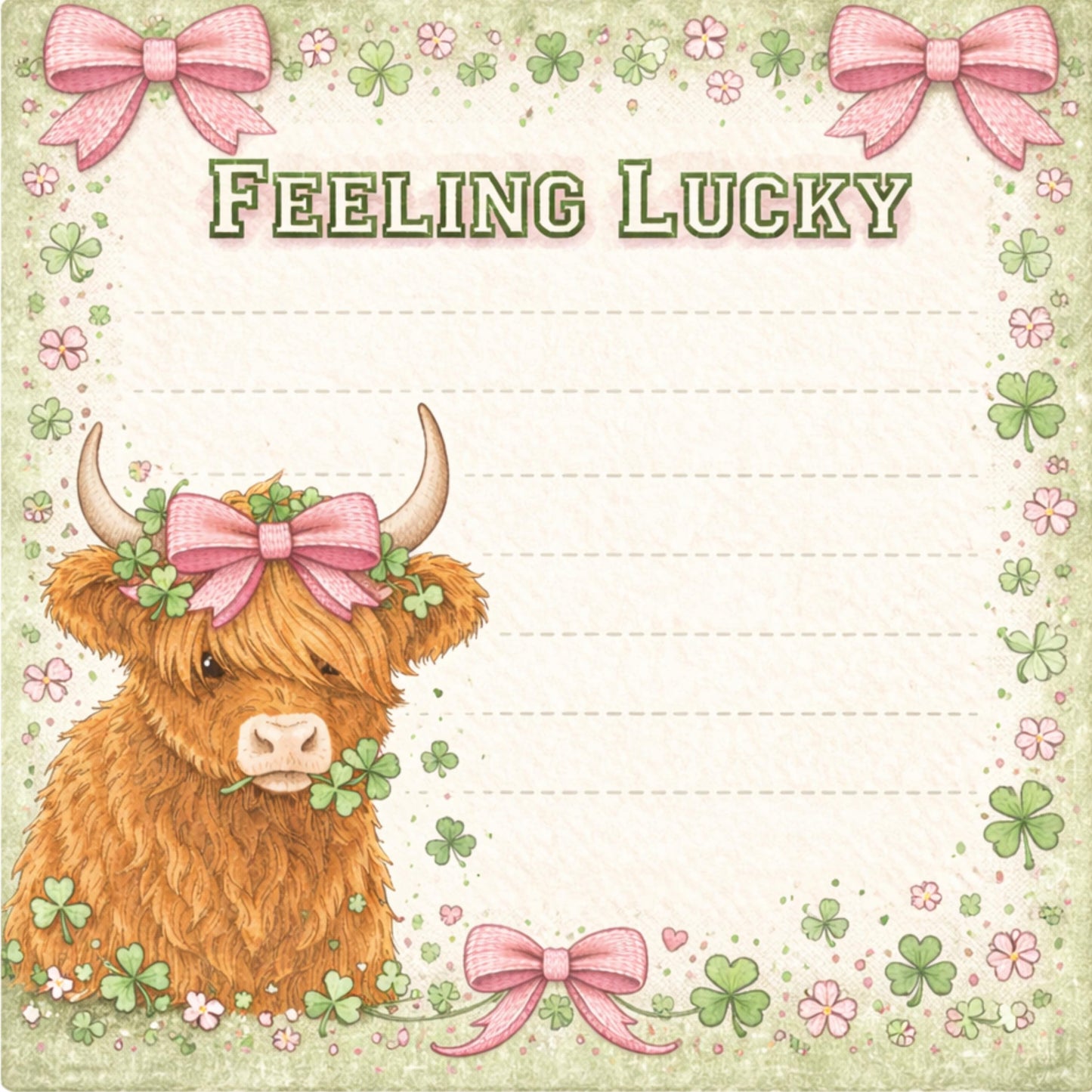 Highland Cow Stationery Desk Accessory Office Supply Organization Item Shamrock Design Clover Notepad Memo Pad Gift Idea Irish Theme