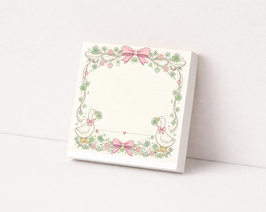 Duck Sticky Note Pad Design Desk Accessory Office Supply Teacher Gift Cottage Core Goose Decoration Clover Shamrock Memo Pink Bow Cloqette