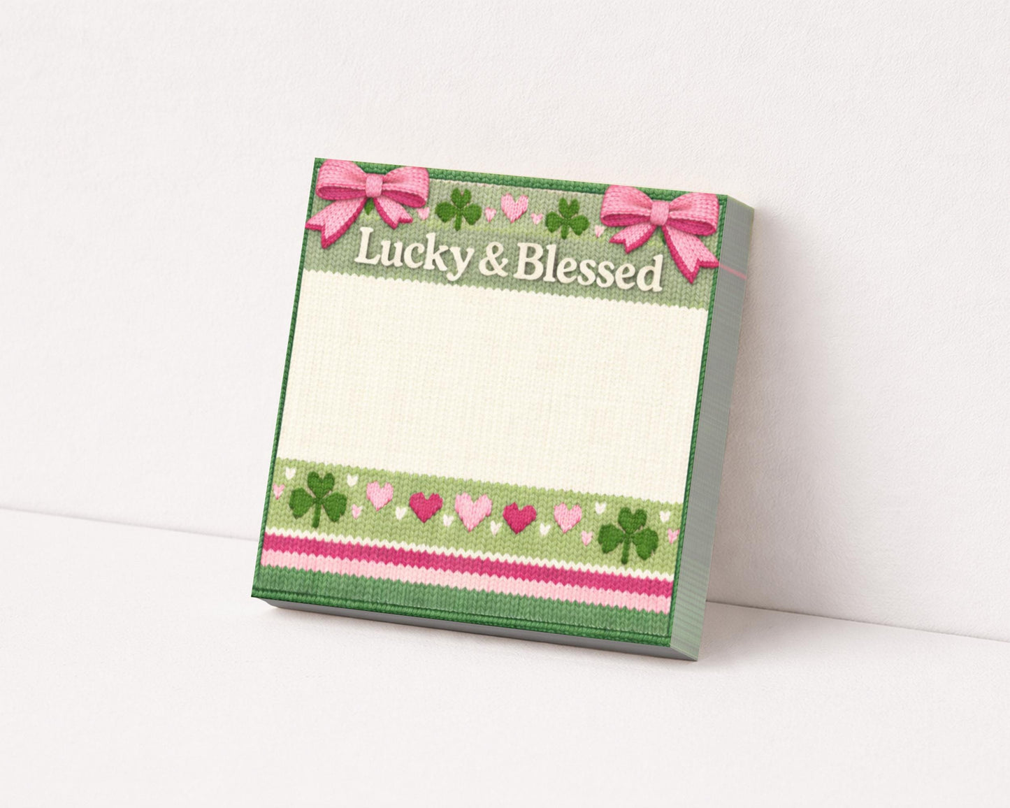 Irish Sticky Notepad Mini Square Small Shamrock Design Lucky Blessed Clover Stationery Desk Accessory Green Paper Writing Pad Holiday Gift