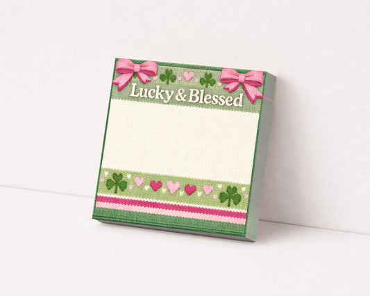 Irish Sticky Notepad Mini Square Small Shamrock Design Lucky Blessed Clover Stationery Desk Accessory Green Paper Writing Pad Holiday Gift
