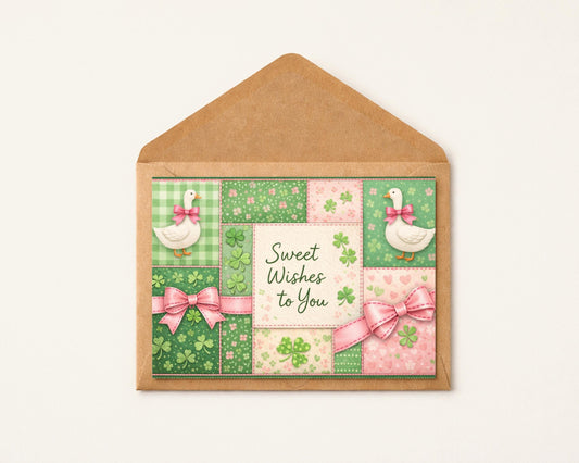 Patrick Day Card Handmade Design Cute Shamrock Irish Celebration Spring Greeting Holiday Stationery Sweet Wish Cottagecore Aesthetic Green