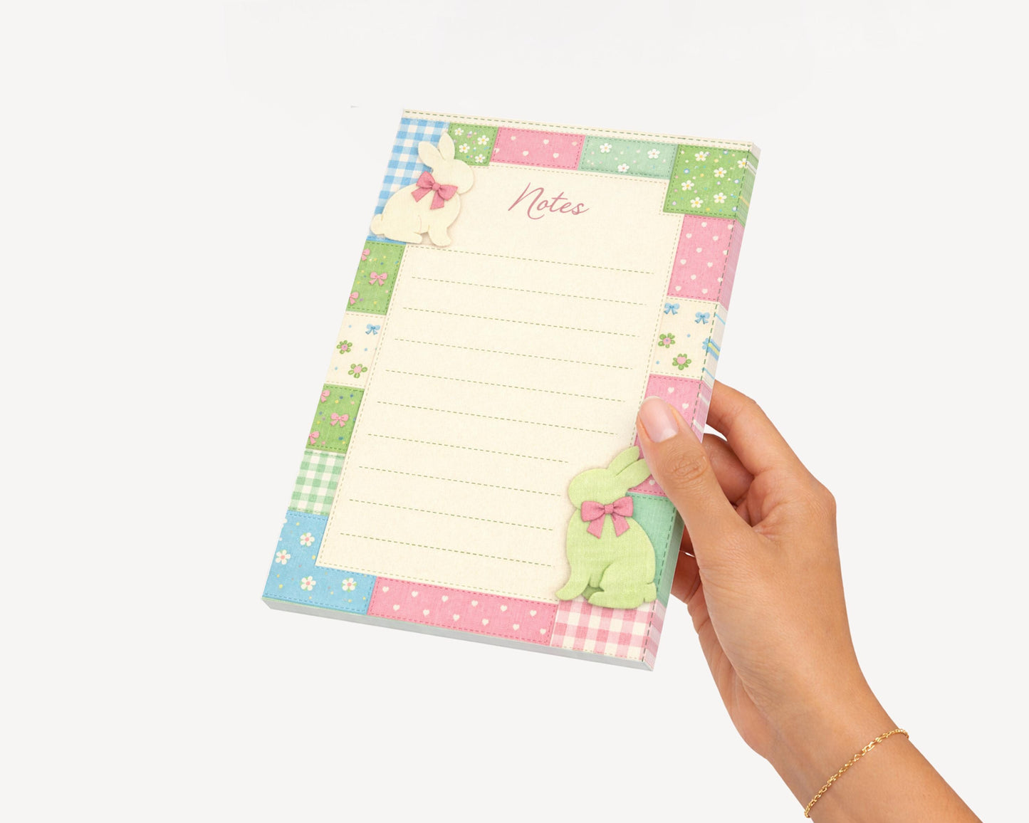 Easter Bunny Notepad Magnetic Refrigerator Kitchen Note Writing Pad Desk Organization Spring Stationery Patchwork Design Pastel Colors