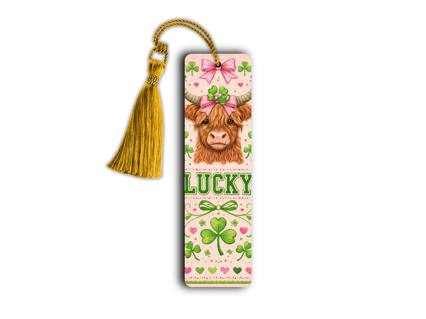 Highland Cow Bookmark Lucky Charm Clover Design Coquette Aesthetic Irish Theme Reading Accessory Book Lover Teacher Gift Shamrock Decoration