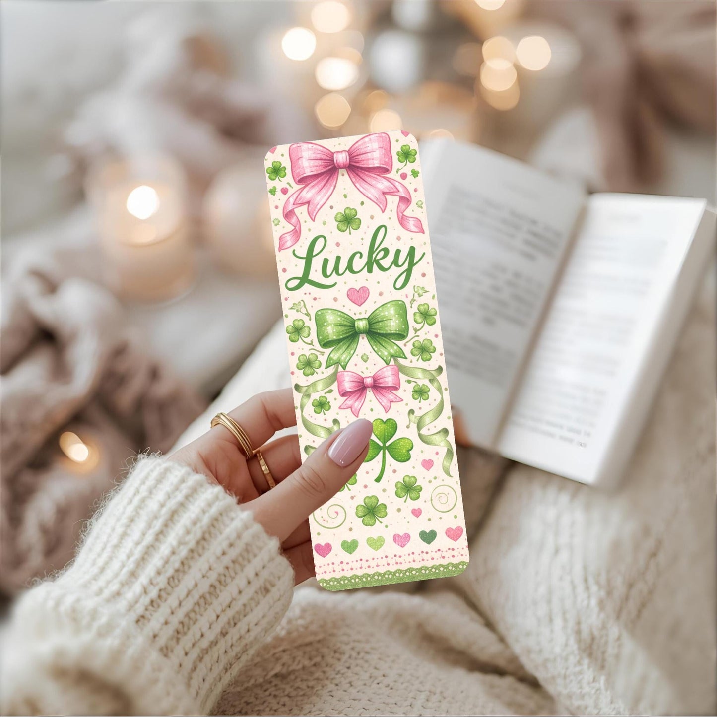 St. Patrick Day Bookmark Lucky Shamrock Irish Theme Reading Accessory Teacher Gift Green Coquette Bow Decoration Page Marker Tassel Design