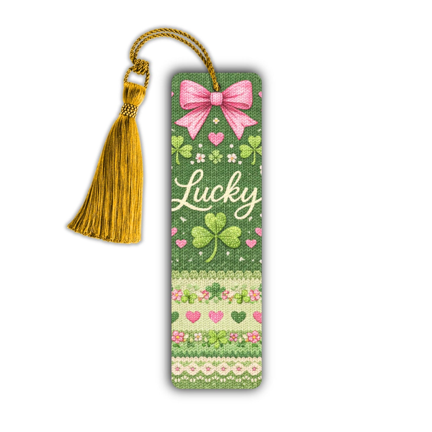 Irish Bookmark Gift Teacher Appreciation Reading Accessory Shamrock Design Knitted Pattern Clover Decoration Lucky Charm Bow Aesthetic