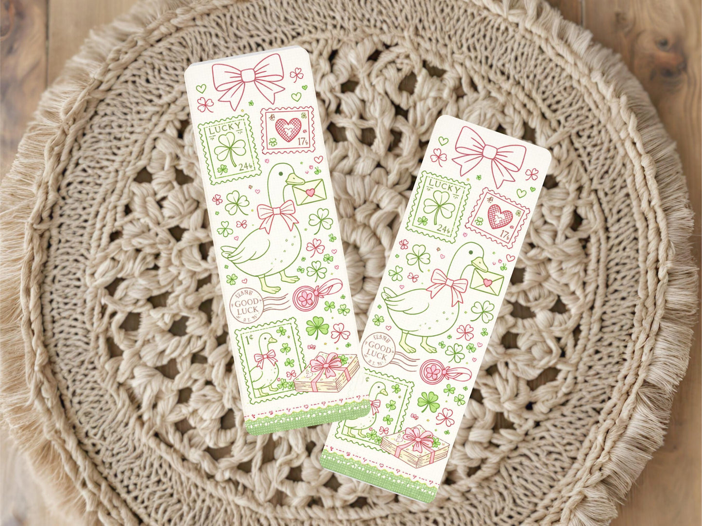 Patrick Day Bookmark Spring Theme Lucky Reading Accessory Gift Shamrock Book Marker Decorative Paper Design Gold Tassel Stamp Duck Bookmark