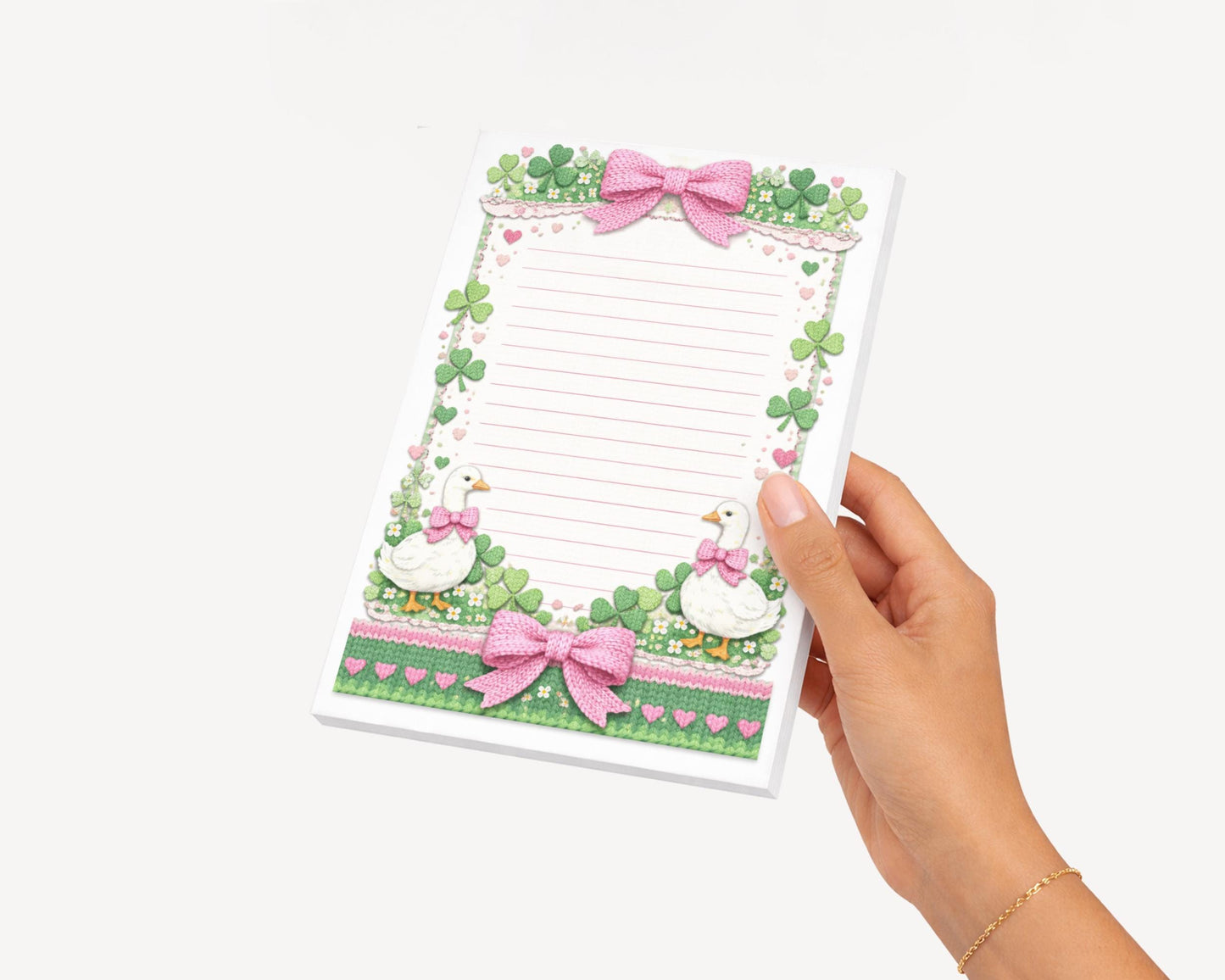 Shamrock Writing Pad Office Gift Teacher Notepad Clover Pattern Knitted Design Goose Stationery Irish Theme Spring Holiday Desk Decoration