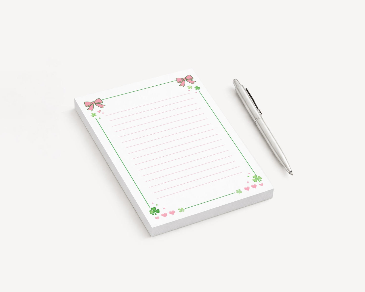 Shamrock Notepad Decorative Desk Cute Teacher Gift Stationery Lined Paper Writing Pad Tear Sheet Office Memo Colqette Clover Irish Theme
