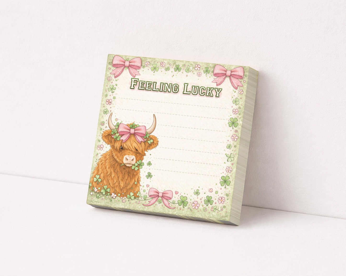 Highland Cow Stationery Desk Accessory Office Supply Organization Item Shamrock Design Clover Notepad Memo Pad Gift Idea Irish Theme