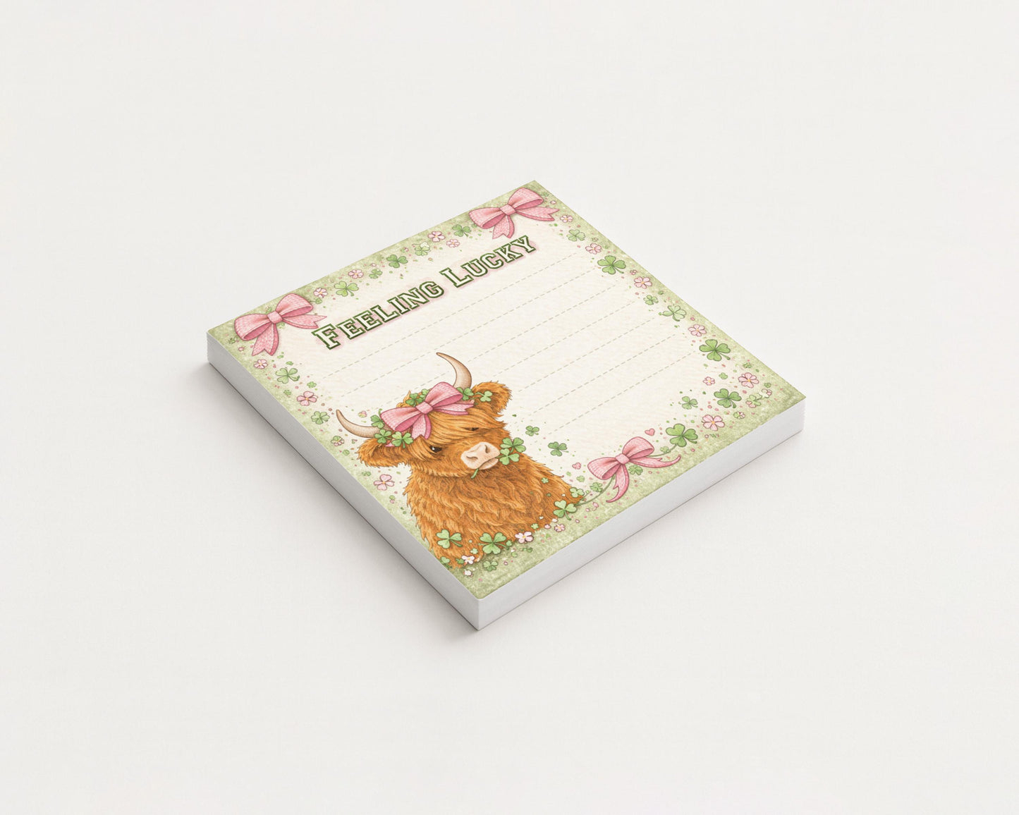Highland Cow Stationery Desk Accessory Office Supply Organization Item Shamrock Design Clover Notepad Memo Pad Gift Idea Irish Theme