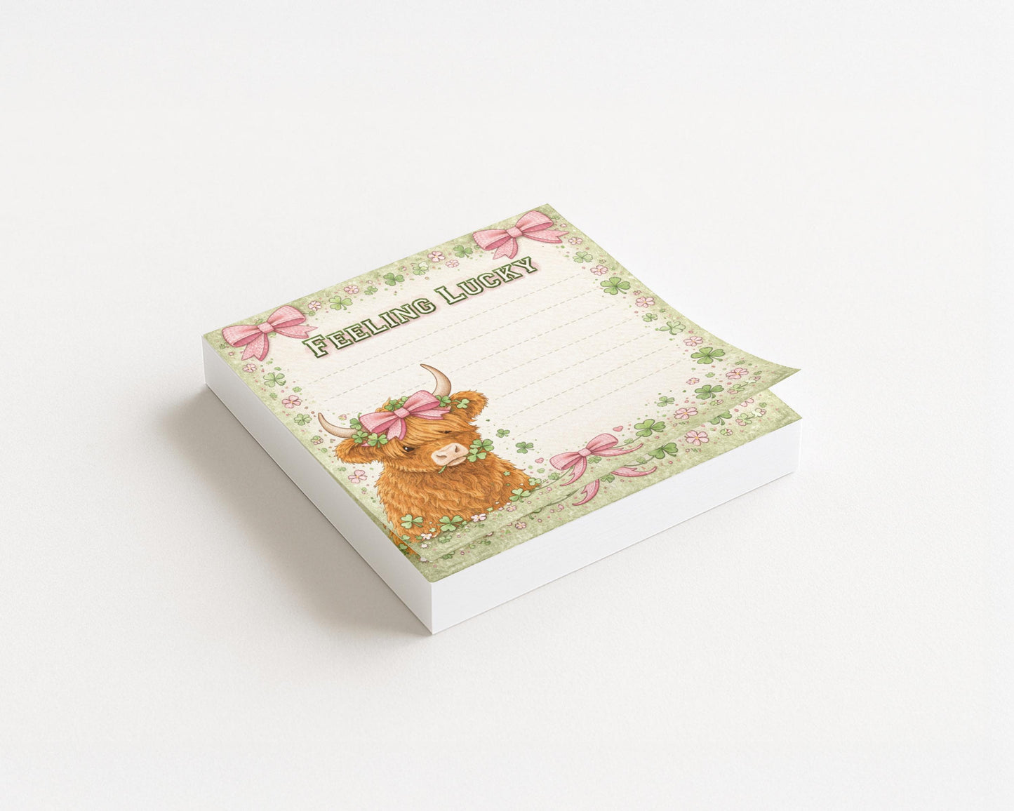 Highland Cow Stationery Desk Accessory Office Supply Organization Item Shamrock Design Clover Notepad Memo Pad Gift Idea Irish Theme