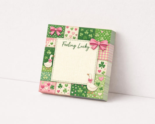 Shamrock Sticky Note Pad Decoration Desk Accessory Irish Clover Patchwork Design Cottage Core Aesthetic Stationery Patrick Day Office Supply