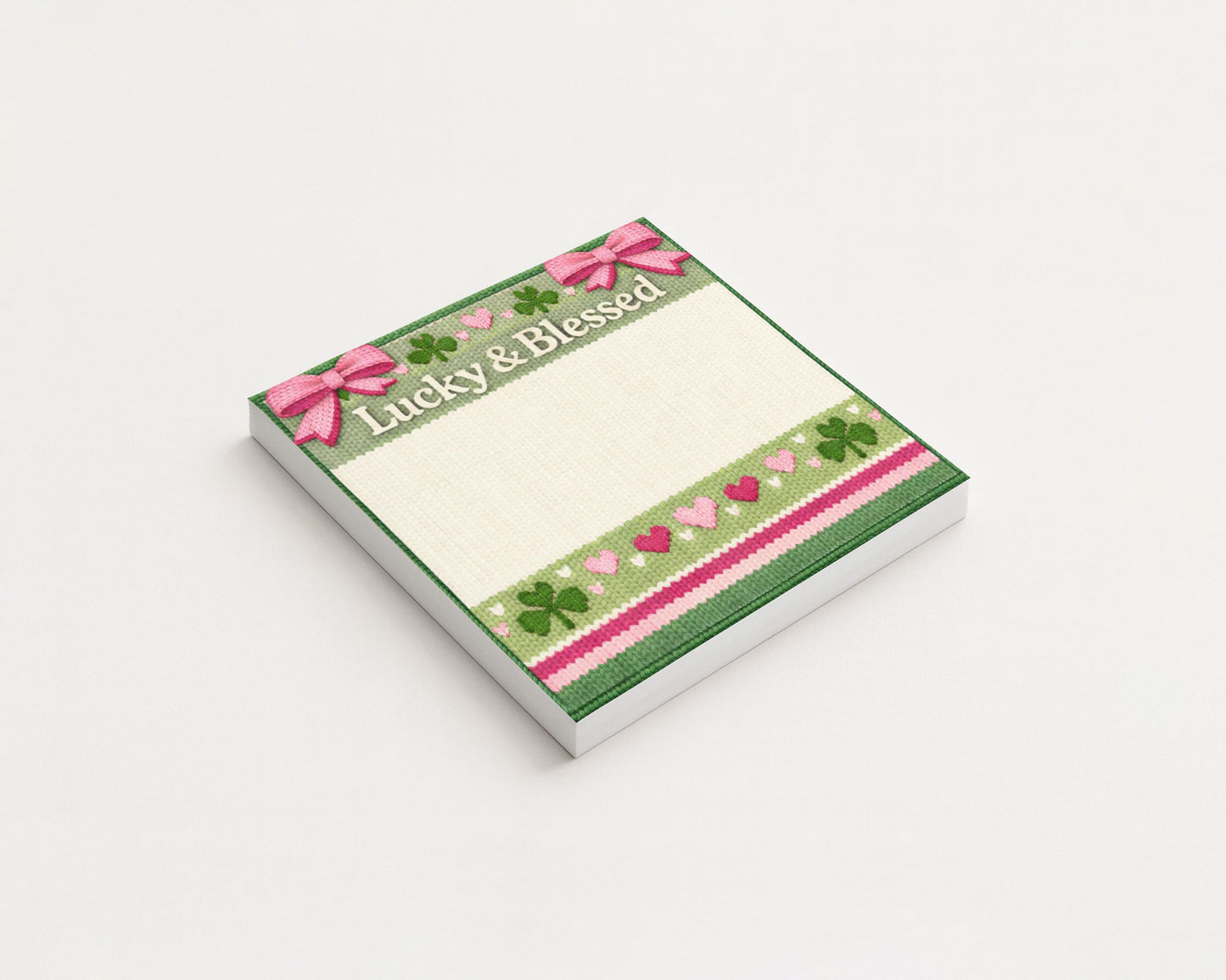 Irish Sticky Notepad Mini Square Small Shamrock Design Lucky Blessed Clover Stationery Desk Accessory Green Paper Writing Pad Holiday Gift