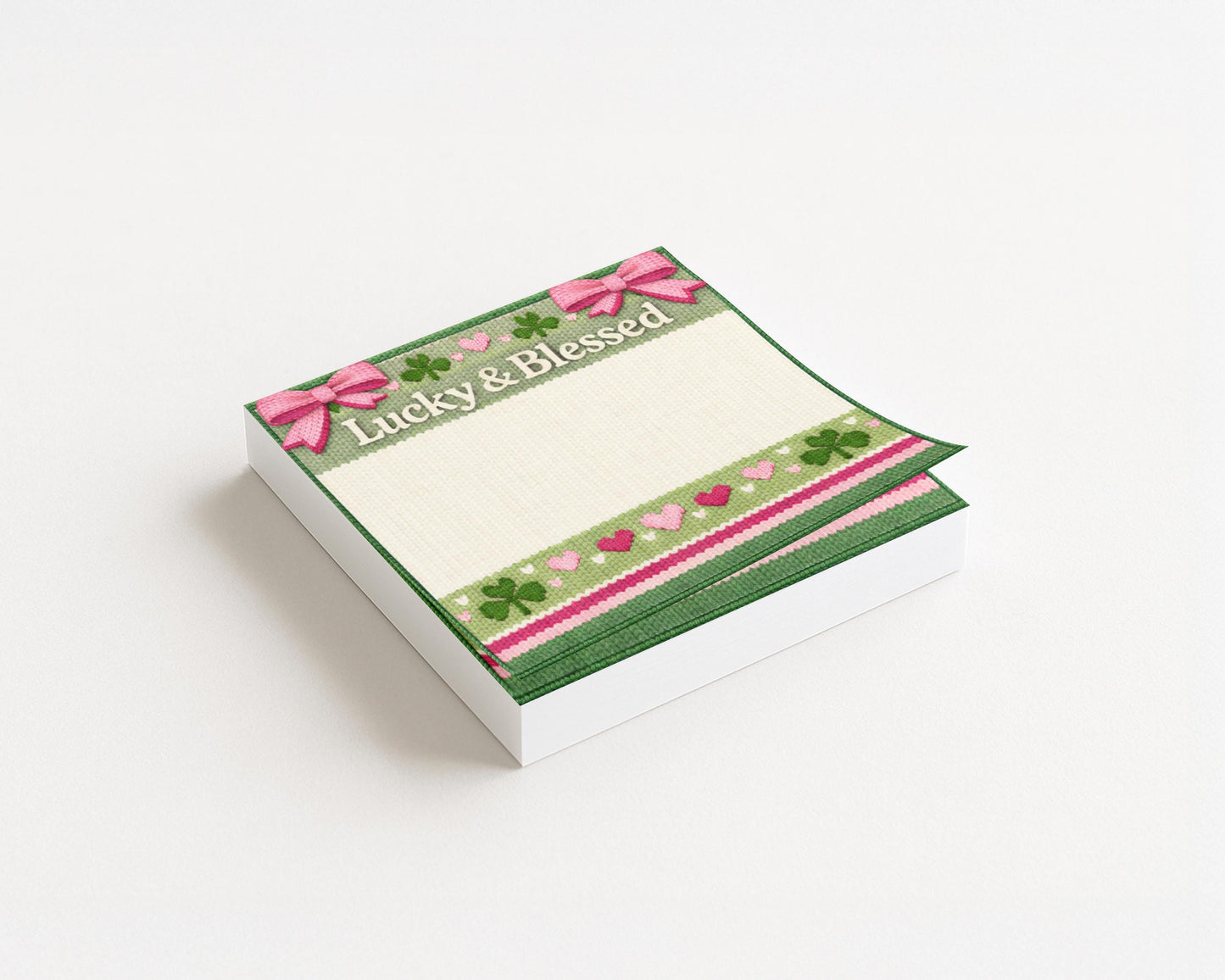 Irish Sticky Notepad Mini Square Small Shamrock Design Lucky Blessed Clover Stationery Desk Accessory Green Paper Writing Pad Holiday Gift