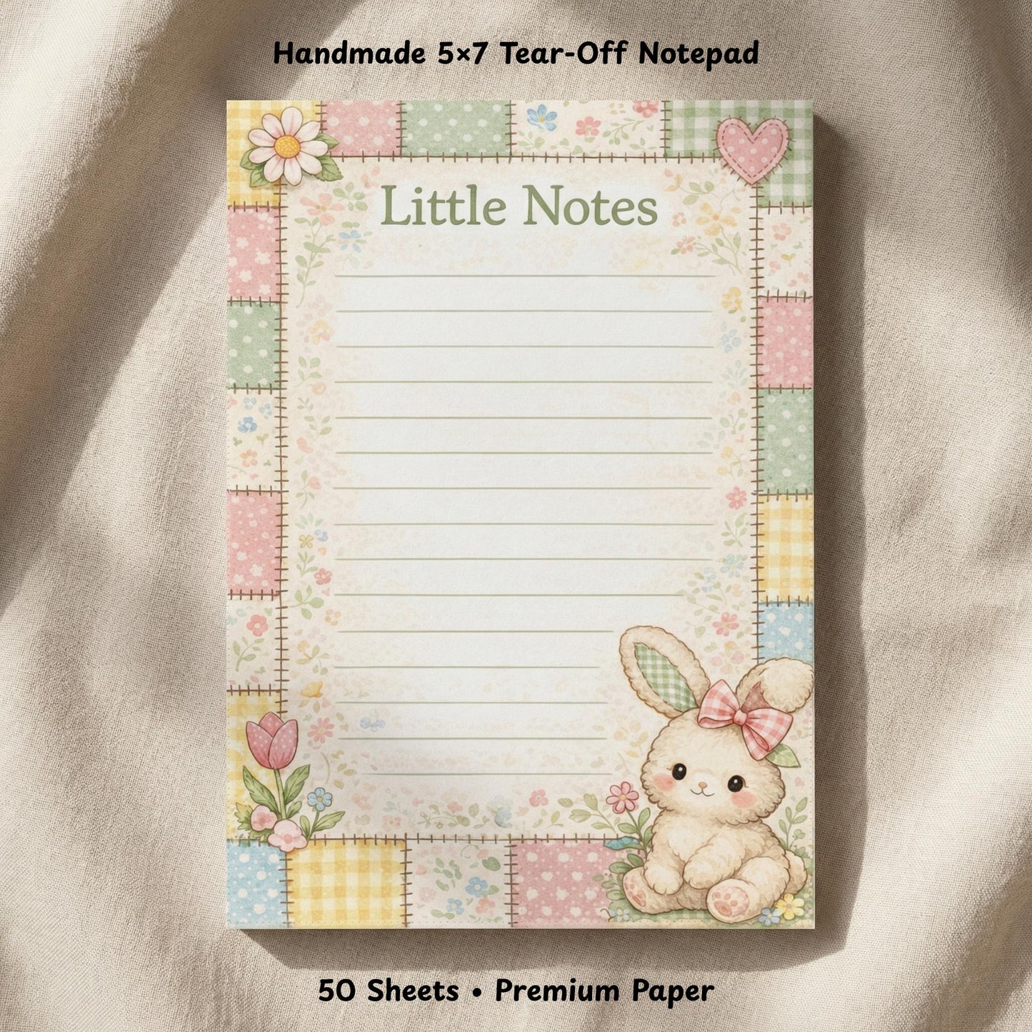 Bunny Notepad Handmade Writing Pad Desk Accessory Set Organization Magnetic Notepad Premium Paper Stationery Gift Cloquette Style Patchwork