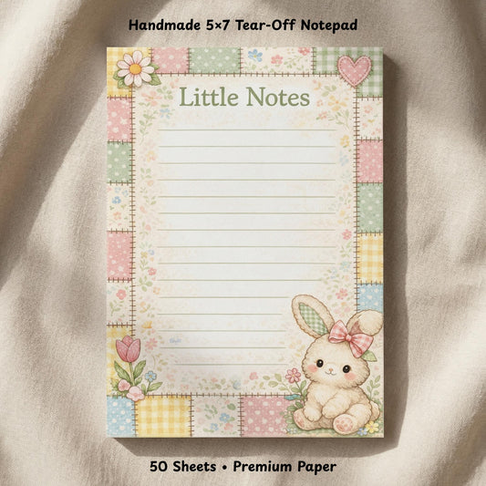 Bunny Notepad Handmade Writing Pad Desk Accessory Set Organization Magnetic Notepad Premium Paper Stationery Gift Cloquette Style Patchwork