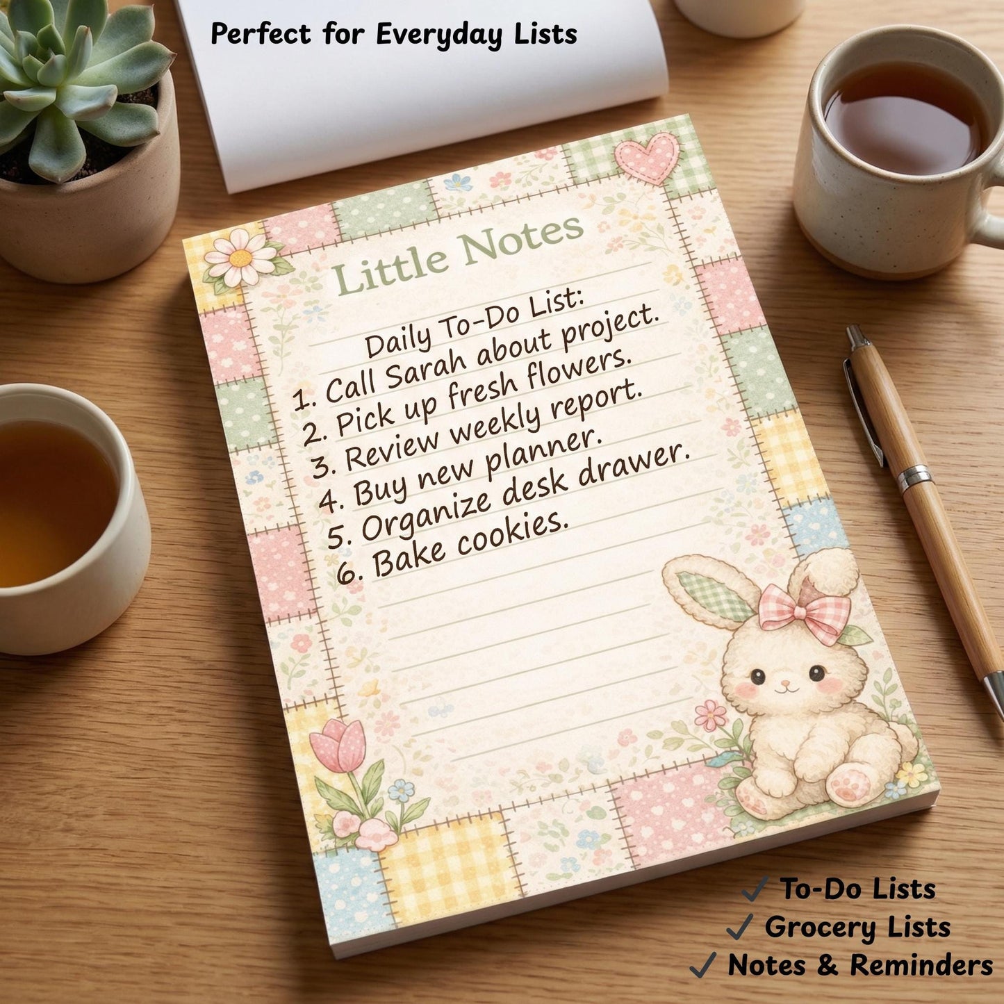 Bunny Notepad Handmade Writing Pad Desk Accessory Set Organization Magnetic Notepad Premium Paper Stationery Gift Cloquette Style Patchwork