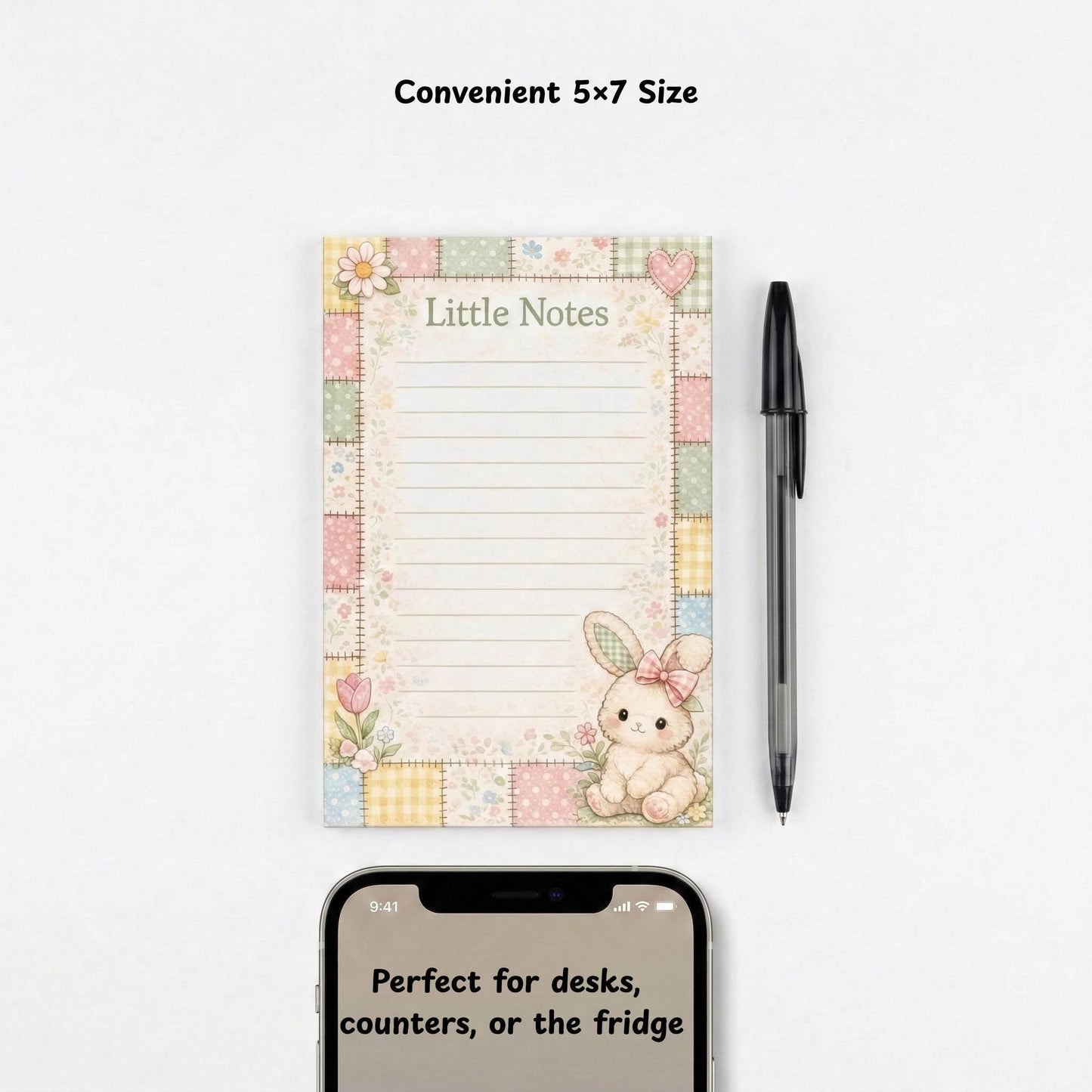 Bunny Notepad Handmade Writing Pad Desk Accessory Set Organization Magnetic Notepad Premium Paper Stationery Gift Cloquette Style Patchwork