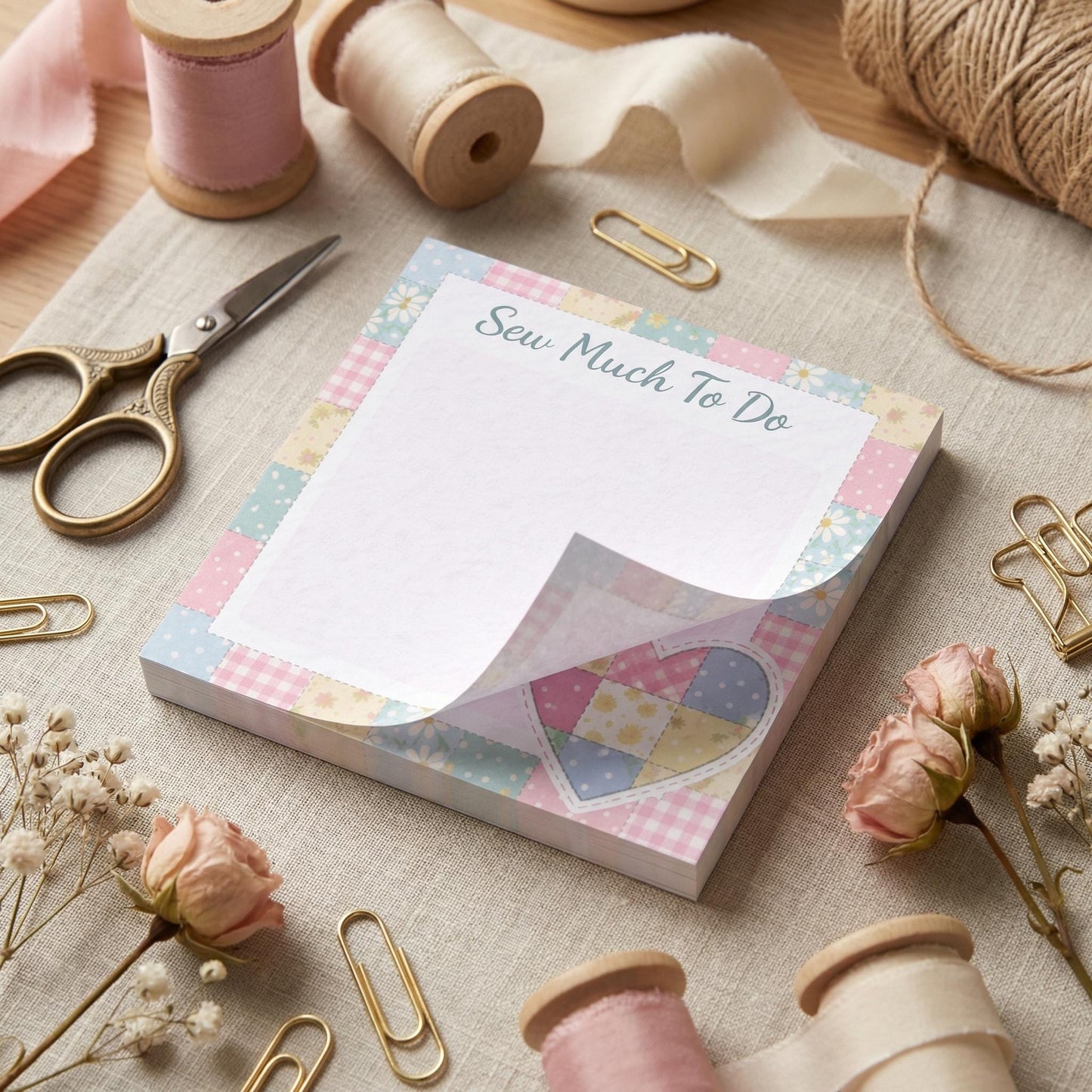 Quilting Sticky Note Pad Organization Craft Room Decoration Ideas Sewing Studio Desk Accessory Quilt Pattern Design Stationery Gift Idea