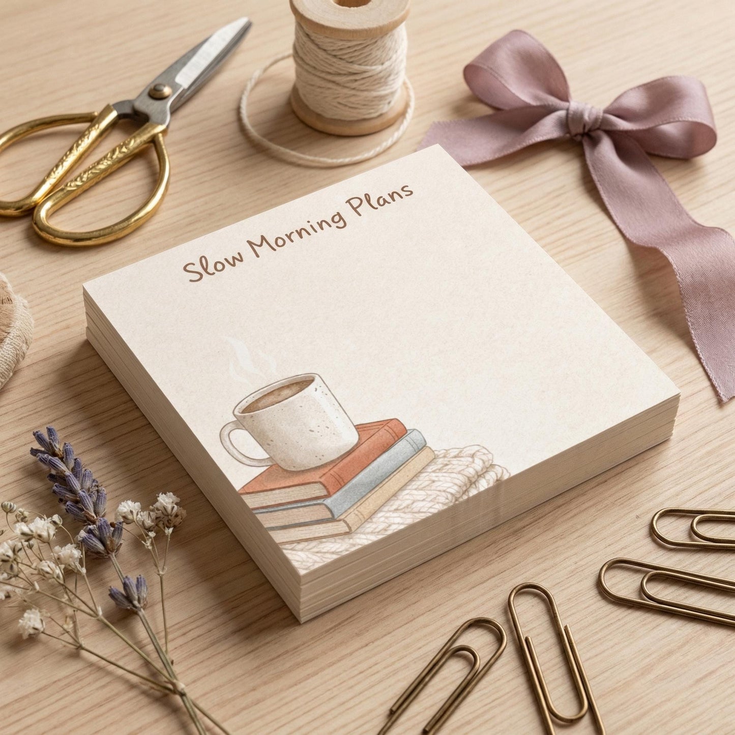 Slow Morning Plans Sticky Notes Daily Task Pad Organization Desk Accessory Coffee Lover Bookish Gift Cozy Stationery Minimalist Design