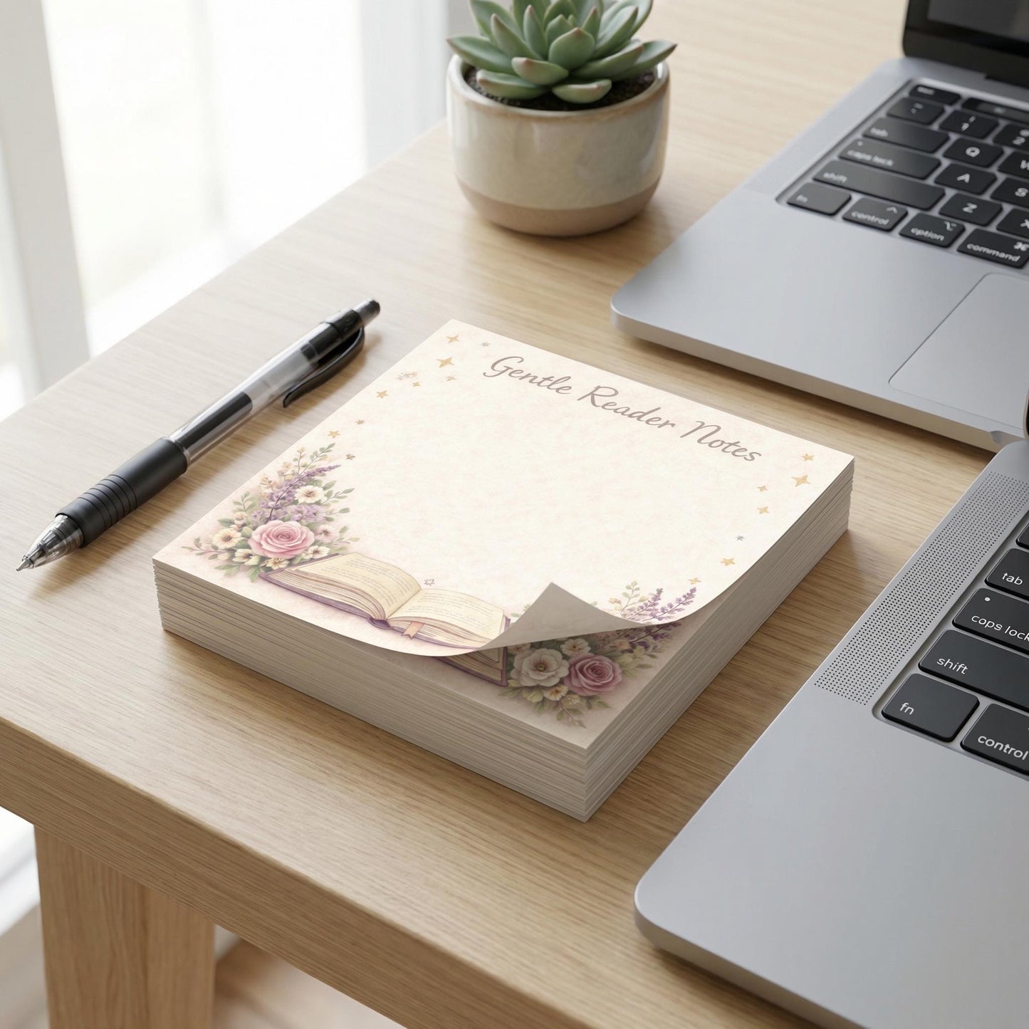 Gentle Reader Sticky Note Pad Floral Design Book Lover Reading Notes Literary Gift Bookish Stationery Desk Accessory Vintage Aesthetic