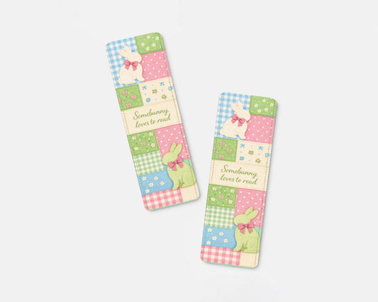 Easter Bunny Bookmark Patchwork Design Pastel Colors Gingham Pattern Reading Accessory Spring Gift Child Reader Classroom Reward Teacher