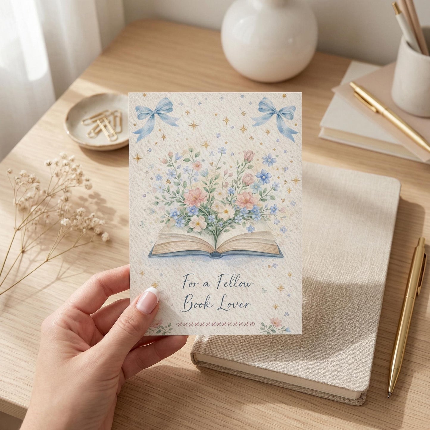 Book Lover Card Design Inspiration Reading Gift Bookish Stationery Watercolor Illustration Literary Note Coquette Aesthetic Pastel Colors