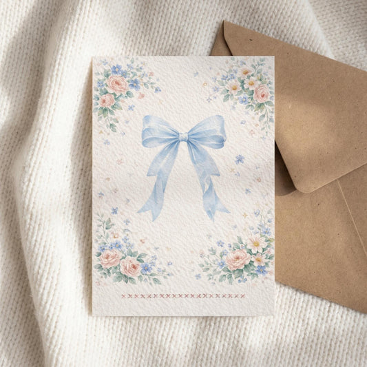 Watercolor Greeting Card Floral Birthday Gift Idea Custom Message Blank Back Wedding Thank You Note Botanical Illustration Rose Design