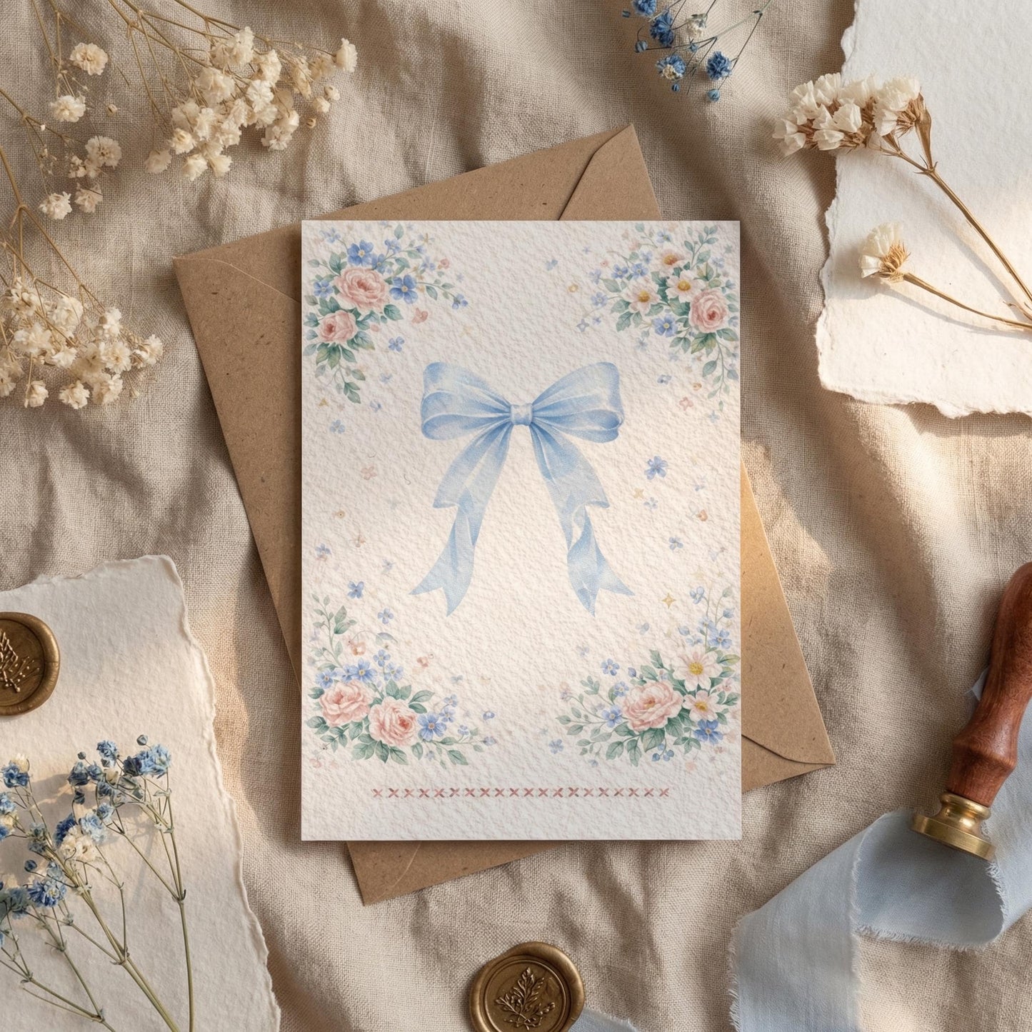 Watercolor Greeting Card Floral Birthday Gift Idea Custom Message Blank Back Wedding Thank You Note Botanical Illustration Rose Design